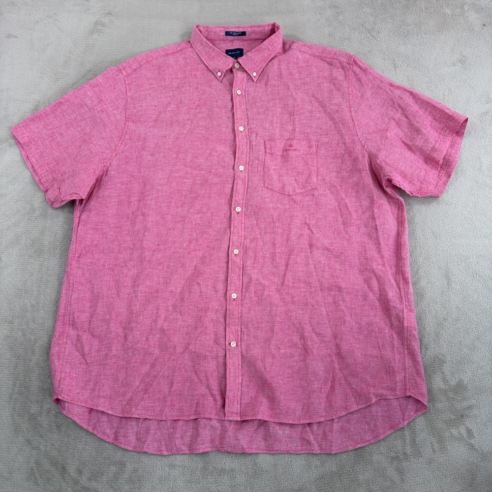 GANT The 100% Linen Shirt in Pink Men 4XL Pocket Logo Short Sleeve Resort Luxury